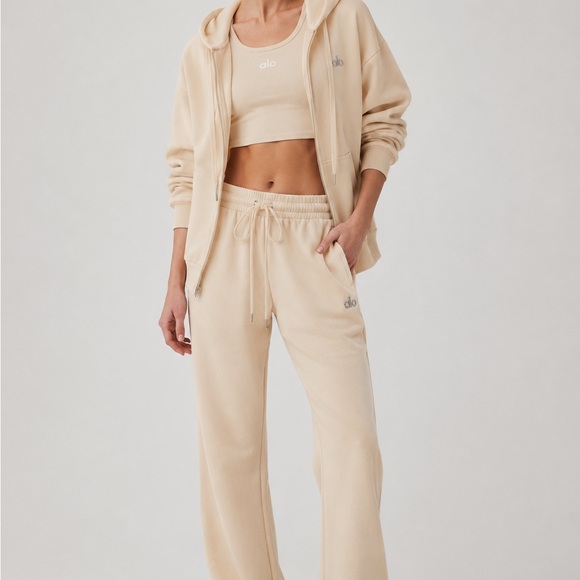 ALO Yoga Pants - ALO Yoga Full Zip Hoodie And Sweatpant Set Oat Milk Size S